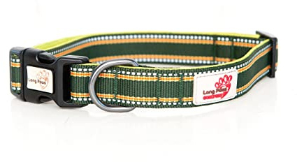 Long Paws Comfort Reflective Padded Dog Collar, Medium, Green