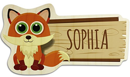 printplanet Türschild aus Holz mit Namen Sophia - Motiv Fuchs - Namensschild, Holzschild, Kinderzimmer-Schild