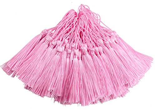 100pcs 13cm / 5 Zoll Handgefertigte Gerade Quaste mit 2 Zoll Schleife für die Herstellung von Schmuck, Souvenirs, Lesezeichen, DIY Handwerk Zubehör (Rosa)