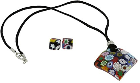 Murano Glas Millefiori Halskette und Ohrringe Set - Diamant