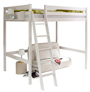 Hochbett Doppelhochbett Matthias 140 mit Schrägleiter Kiefer massiv Weiss