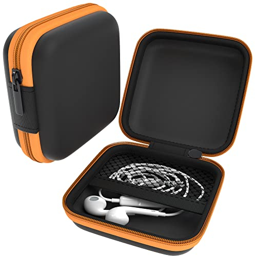 EAZY CASE Universal Tasche für In-Ear Kopfhörer mit Netzfach - Hardcase Aufbewahrungsbox, Schutztasche mit umlaufenden Reißverschluss, extra klein, eckig, Orange