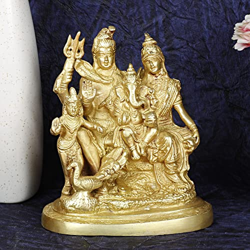 Artvarko Brass Lord Shiva, Parvati and Ganesha Shiv Family / Shiva Parivar Idol Statue 6 Inches height