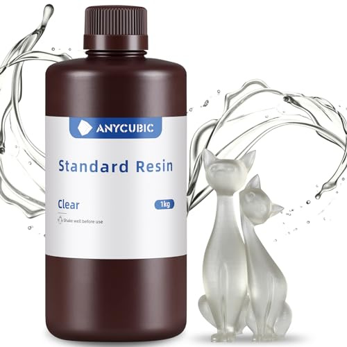 ANYCUBIC Standard 3D Printer Resin, LCD UV 405nm Rapid Photopolymer 3D Resin for 6K/8K/12K/14K LCD 3D Printers(1000g, Clear)