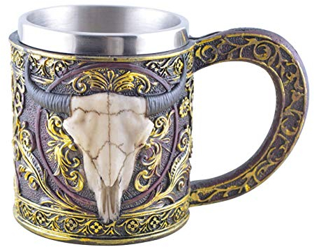 Vogler 816-4148 Bullenschädel Westernkrug mit Metalleinsatz Bierglas Glas Kaffebecher