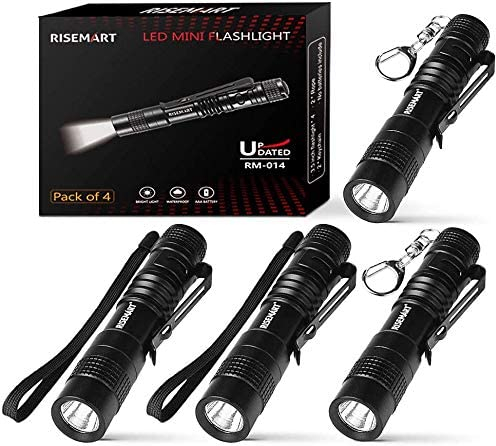 RISEMART Pocket Torch, 4 PCS 3.5 Mini Torches, Ultra Bright Small Torch, Waterproof Pencil Torch Flashlight with Pocket Clip for Hiking, Camping, Hunting, Fishing