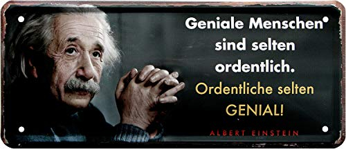 WOGEKA ART Retro Blechschild - Geniale Menschen Albert Einstein - witziger Spruch als Geschenk-Idee zum Geburtstag Weihnachten zur Dekoration 28x12 cm Vintage-Design Metall 2054