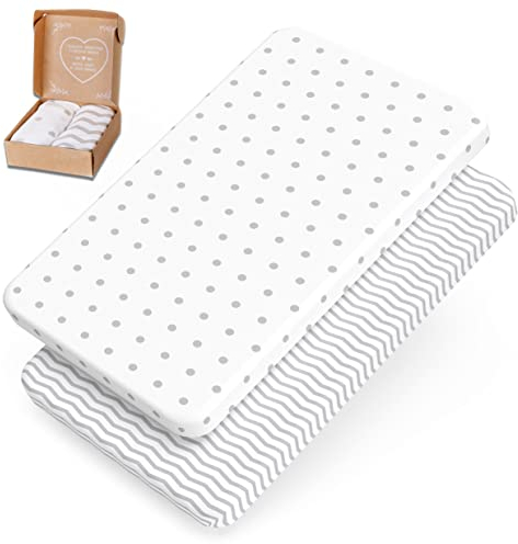 mimaDu - 2er Set Spannbettlaken Baumwolle Oeko-TEX 90x40 cm auch für 50x83, 90x40, 90x45 - Spannbetttücher für Beistellbett, Babybetten, Stubenwagen - Für ovale & eckige Matratzen
