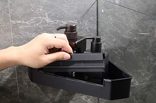 BERNSTEIN - Etagère murale d'angle Douche + Raclette 22x22cm Acier inoxydable Noir mat, Drainage anti Humidité, Installation facile à vis ou adhésive - DK719