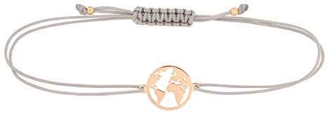 WELTKARTE Textilarmband 925 Silber rosevergoldet personalisierbar