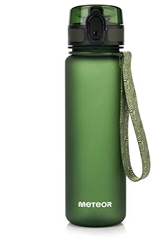 meteor Bottiglia Acqua Senza BPA Borraccia per Bambini Adolescenti e Adulti per Bici Sportivo Campeggio Scuola Ufficio Palestra Plastica Tritan (500ml, Verde Scuro)