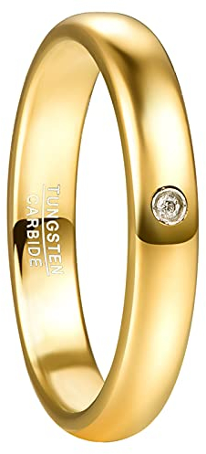GALANI Gold Wolfram Ring für Männer Frauen Hochzeit Verlobungsband 4mm mit Zirkonia und poliertem Finish Schmuck für den täglichen Gebrauch Größe 65(20.7)