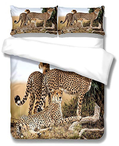 MENGBB Kinderbettwäsche 135X200Cm Gras Gepard Klassisch Bettbezug Set Bettwäsche Set Weiche Flauschige Bettbezüge Baumwolle Mit Reißverschluss 1Mal Bettbezug Und 1 80X80Cm Kissenbezug