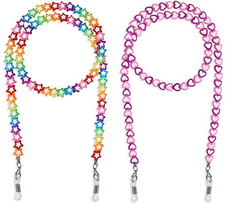 Laccio Occhiali Bambini 2 Pezzi,Cinturino Catena Occhiali Sole Perline Catenine cordini per Sport, Catene Occhiali per Bambini