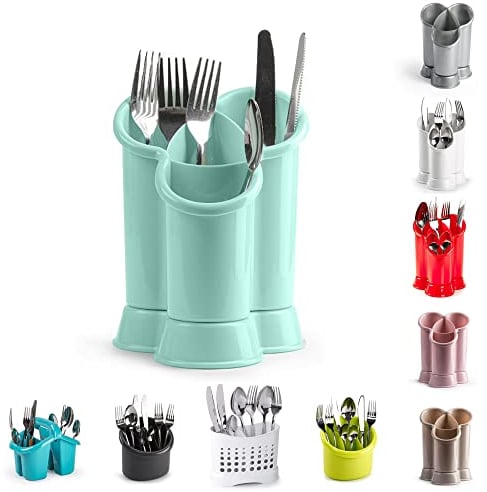 4 Compartments High Grade Plastic Sink Tidy Cutlery Drainer Caddy Holder, Utensil Drainer for Home and Kitchen Drain Box Sink Cleaning Up (Mint Green - Design 2)