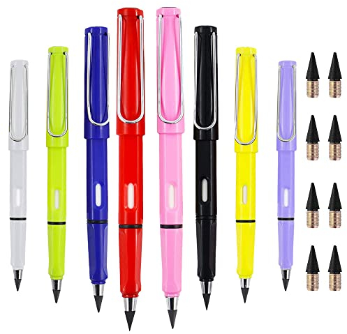 KBNIAN 8 Stück Tintenlose Bleistifte Ewiger Bleistifte Leicht abwischbarer Bleistifte Unbegrenztes Schreiben Eternal Pencil mit 8 Stück Ersatzspitzen