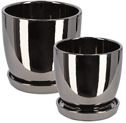 KOTARBAU® 2er Set Keramik-Blumentopf Übertopf für Blumen Pflanzen ⌀ 13 cm ⌀ 15 cm mit Tropfschale