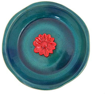 DUSVALLY Vogeltränke Keramikschale Vintage Dekor Vogeltränke Teller für Outdoor, Garten & Hof, rote Blume 30,5 cm