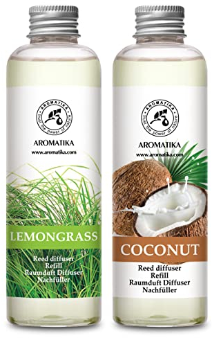 Raumduft Diffuser Nachfüller Lemongrass & Kokos 400ml - 2x200ml - Nachfüller Set für Duftdiffusor - Reed Diffuser Refill - Raumbeduftung - Zimmerduft - Diffuser Nachfüllen - Raumluft