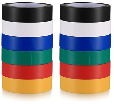 Xiaomoyu 12 Packungen Isolierbänder, PVC Elektriker Klebeband, 16 mm x 10 m mehrfarbige wasserdichter Isolierbandkleber zum Isolieren und Reparieren von Drähten, Hohe Flexibilität und Klebekraft
