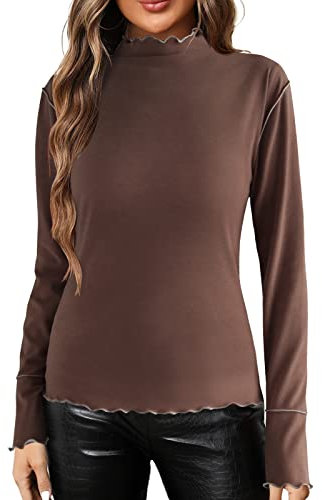 Thermoshirt Rollkragenpullover Einfarbig Thermounterwäsche Oberteil Damen Stehkragen Thermounterhemd Damen Eng Unterziehshirt Rollkragen Gerippt Slim Fit Dünn Pulli Langarm Unterhemd