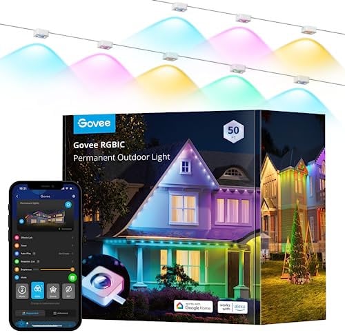 Govee Permanent Outdoor Lights 15M, Smart RGBIC Outdoor Lights with 72 Scene Modes, Work with Alexa, Google Assistant, 36 LED Eaves Lights IP67 Waterproof for Party, Game Day