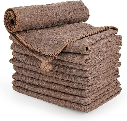 NMJHEVX Barista Micro Cloth 10 Pack, Microfiber Barista Cleaning Towels Microfiber Waffle Weave Kitchen Dish Cloth Coffee Bar Towel Coffee Machine Cleaning Cloth.(12x12in (BROWN_10pcs)