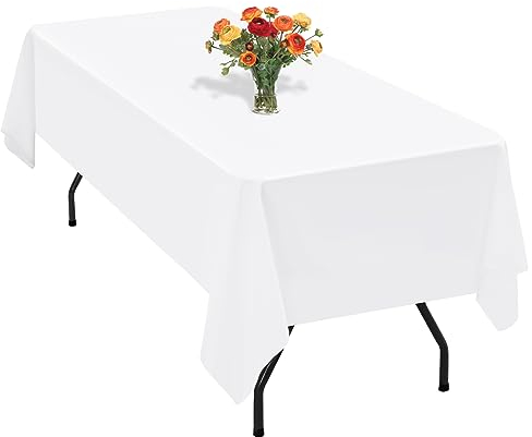 1 Packung weiße Polyester-Tischdecke für 1,8 m große rechteckige Tische, 153 x 260 cm Polyester-Stoff-Tischdecke, knitterfrei, waschbar, für Hochzeit, Geburtstag, Party, Bankett-Dekoration
