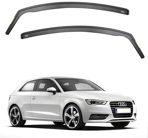 iSpeed Premium Wind Deflectors for Audi A3 | S3 MK3 3-doors hatchback 2013-2019 2-pc - Keep Your Car Ventilated in Rain - Reduce Wind Turbulence - Tinted, In-Channel Type