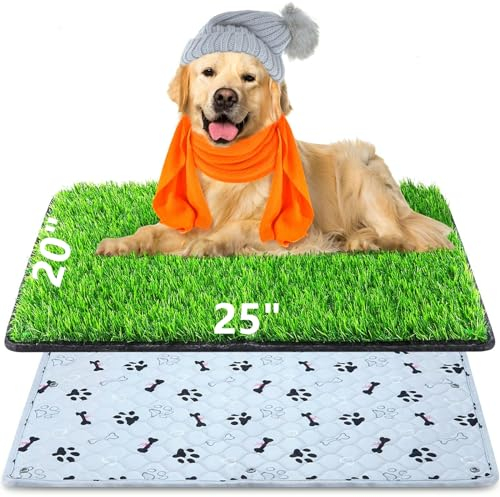 Tapete de césped para perro con almohadilla para orina de 20 x 25 pulgadas, caja de arena para perros pequeños, césped artificial, impermeable, bandeja para orinal para patio, reutilizable, lavable, y