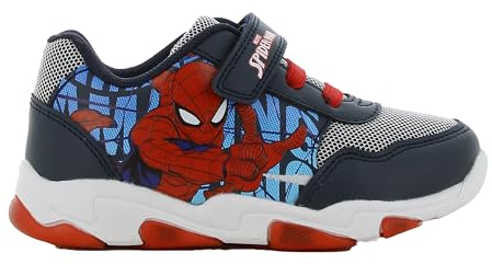 Leomil Spiderman Blinkschuhe Jungen von 2 bis 8 Jahre, Leuchtschuhe mit Licht für Kinder 28 EU, Lustige LED Marvel Turnschuhe für Junge mit Klettverschluss, ideal for Schule und Freizeit