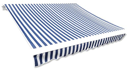 NITCA Tessuto di Ricambio per Tenda da Sole, Tendone Parasole in Tela, Tela da Sole per Balcone, Patio, Terrazzo, Esterno, Giardino, Blu e Bianco 500x300 cm