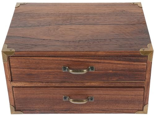 Kichvoe Vintage-Schreibtisch-Organizer aus Holz mit 2 Schubladen Schreibtisch-Organizer Rustikale Holz-Aufbewahrungsbox für Schmuck Heimbüro Arbeitsplatte (Schubladen)