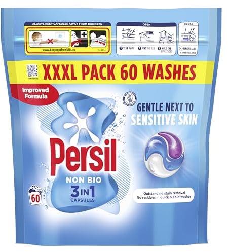 Persil Non Bio 3 in 1 Washing Capsules laundry capsules gentle next to sensitive skin for outstanding stain removal in quick & cold washes 60 washes