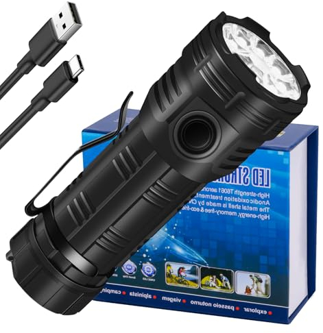 YANGTAI Linternas LED Alta Potencia, 50000 Lúmenes Linterna LED Recargable, 8 Modos de Brillo Táctica Militar Linterna Largo Alcance, Impermeable Flashlight para Emergencias Camping