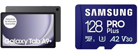 Samsung Galaxy Tab A9+ Wi-Fi Android-Tablet, 64 GB Speicherplatz, Graphite, Inkl. 3 Jahre Herstellergarantie [Exklusiv bei Amazon] + PRO Plus microSD-Karte + SD-Adapter, 128 GB,MB-MD128SA/EU