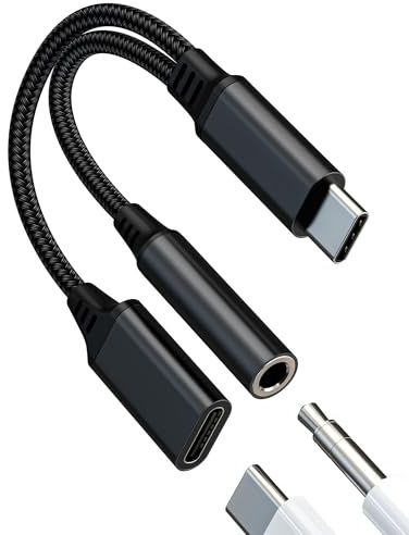 USB C auf AUX Audio Adapter für Apple(2 in 1) für iPad 3.5mm Kopfhörer Mikrofon Klinke Und Type C Ladekabel Jack Splitter DAC Auto Headphone Kompatibel für Samsung aufladen Power für iPhone 15 Pro Max