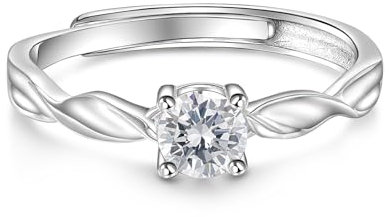 Jeulia Rose Herzförmiges Muster, verstellbar, Sterlingsilber, einzigartiger Zirkonia-Verlobungsring, Ehering für Paare, ihr Braut-Verlobungsschmuck, Geschenk (Silber-2, Einstellbar)