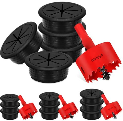 Glarks 6pcs 50mm Flexible Desk Cable Grommet, Desk Cable Hole Covers with Hole Saw, Wire Hole Cover, Desk Cord Hole Cover, Table Wire Cable Ring Hole Cover for Office and Home Table Cable