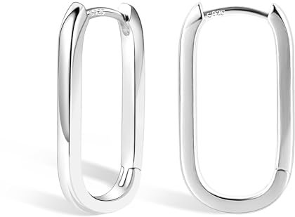 Silber 925 Ohrringe für Damen, Kleine Eckig Creolen Hypoallergen Huggie Breit Oval Rechteckig für Mädchen