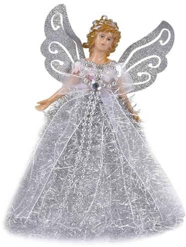 Moreeulsi Puntale per albero di Natale a forma di angelo, con ali, 22 cm, decorazione per albero di Natale, bambola di Natale da appendere, decorazione per albero di Natale, ciondolo a forma di angelo