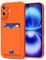 oakxco for iPhone 16 Case with Card Holder, Cute Silicone Wallet Phone Case with Credit Card Slot, Soft Rubber Thin Slim Purse for Women Men with Shockproof Camera Cover Protection, Neon Orange
