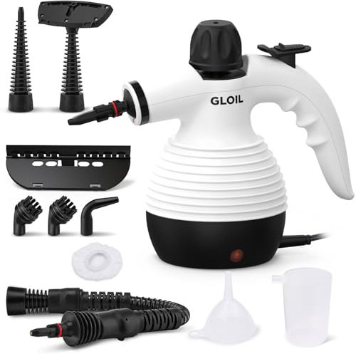 GLOIL Pulitore a vapore portatile, pulitore a vapore domestico, pulitore a vapore multiuso con 10 accessori per tappeti, tende, divani, cucine, bagni e molto altro ancora. (Black)