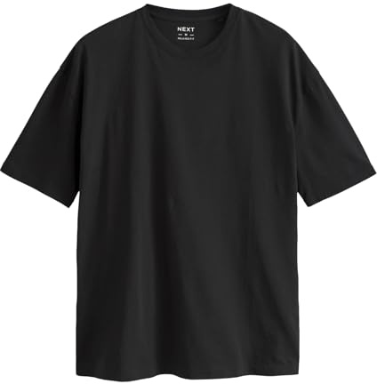NEXT Herren Locker Rundhals-T-Shirt im Relaxed Fit Schwarz XL