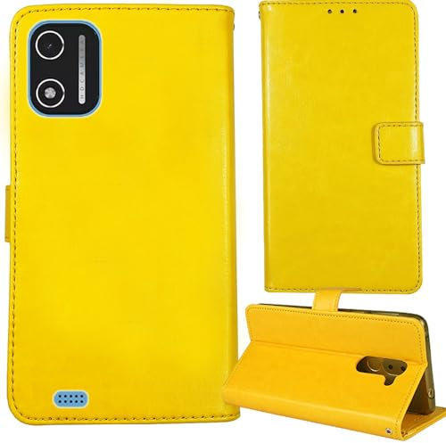 Tnviud Stand Retro Flip Leather Case Protector Bumper For XGODY X32 2025 5.5 Protection Phone Cover Skin Folio Wallet Magnetic (Yellow)