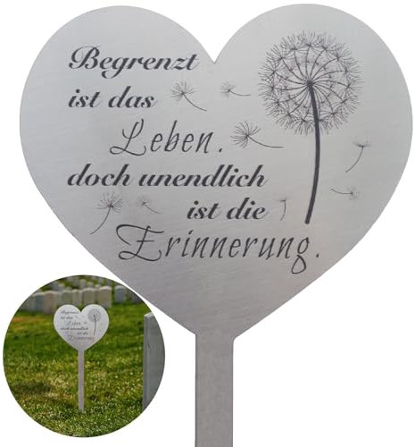 shockassist Grabschmuck Wetterfest, Grabstecker Edelstahl Herz, Grabdekoration mit Spruch du Begrenzt Ist Das Leben Doch Unendlich Ist Die Erinnerung-für Gärten Höfe