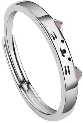 YIQPKUM Lustiger Zinklegierung Katzenohr Ring für Damen verstellbar silberplattiert Schmuck Tier Accessoire