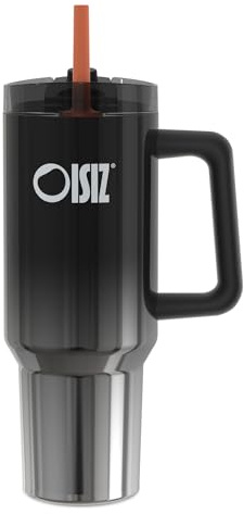 OISIZ Tasse avec poignée et paille, 1,2 L/1200 ml | Bol isotherme en acier inoxydable, bouteille d'eau pour café glacé, tasse de voyage, bouteille de boisson avec paille, couvercle pour siroter ou
