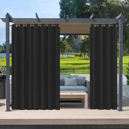 MUMUXIAO Rideau occultant d'extérieur noir, 2 panneaux de rideaux imperméables à isolation thermique pour terrasse, porche, pergola, tonnelle - 132 x 244 cm (l x L)