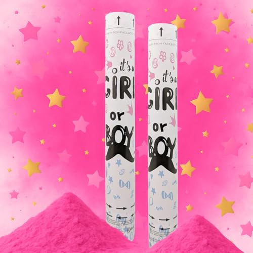 Pack de 2 Cañones Confeti Fiesta Revelación de Género Sexo Mix Surtido Rosa o Azul 40 cm - Cañón Fiesta Revelación Sexo Bebé Niña Niño Niñas Niños - Baby Shower Gender Reveal (Rosa)